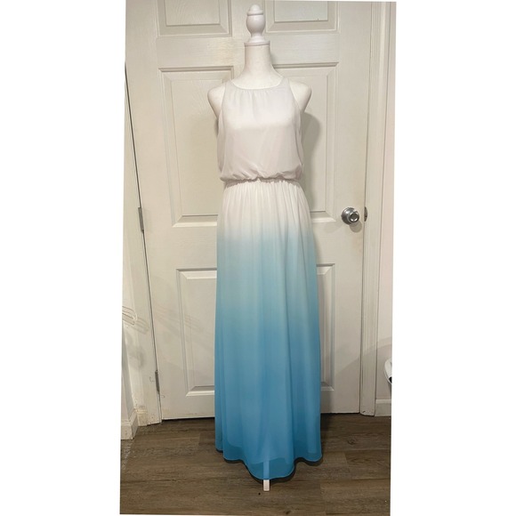 NEW‎ LC Lauren Conrad Dip Dye Ombre Maxi Dress Sleeveless White Blue S 6 Flowy - Picture 1 of 11